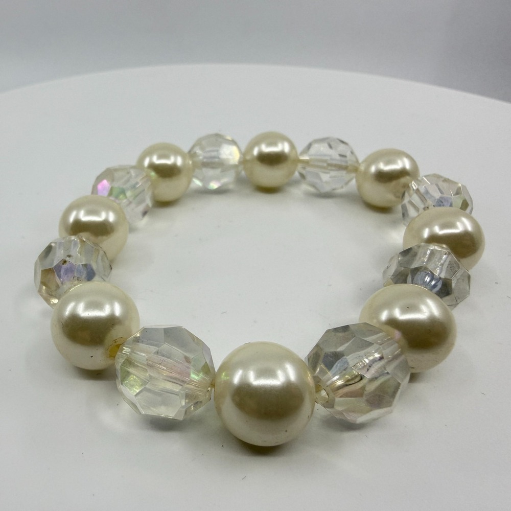 Pearl Crystal Stretch Bracelet Beaded Stretchy Bangle Romantic Layering Gift 90s